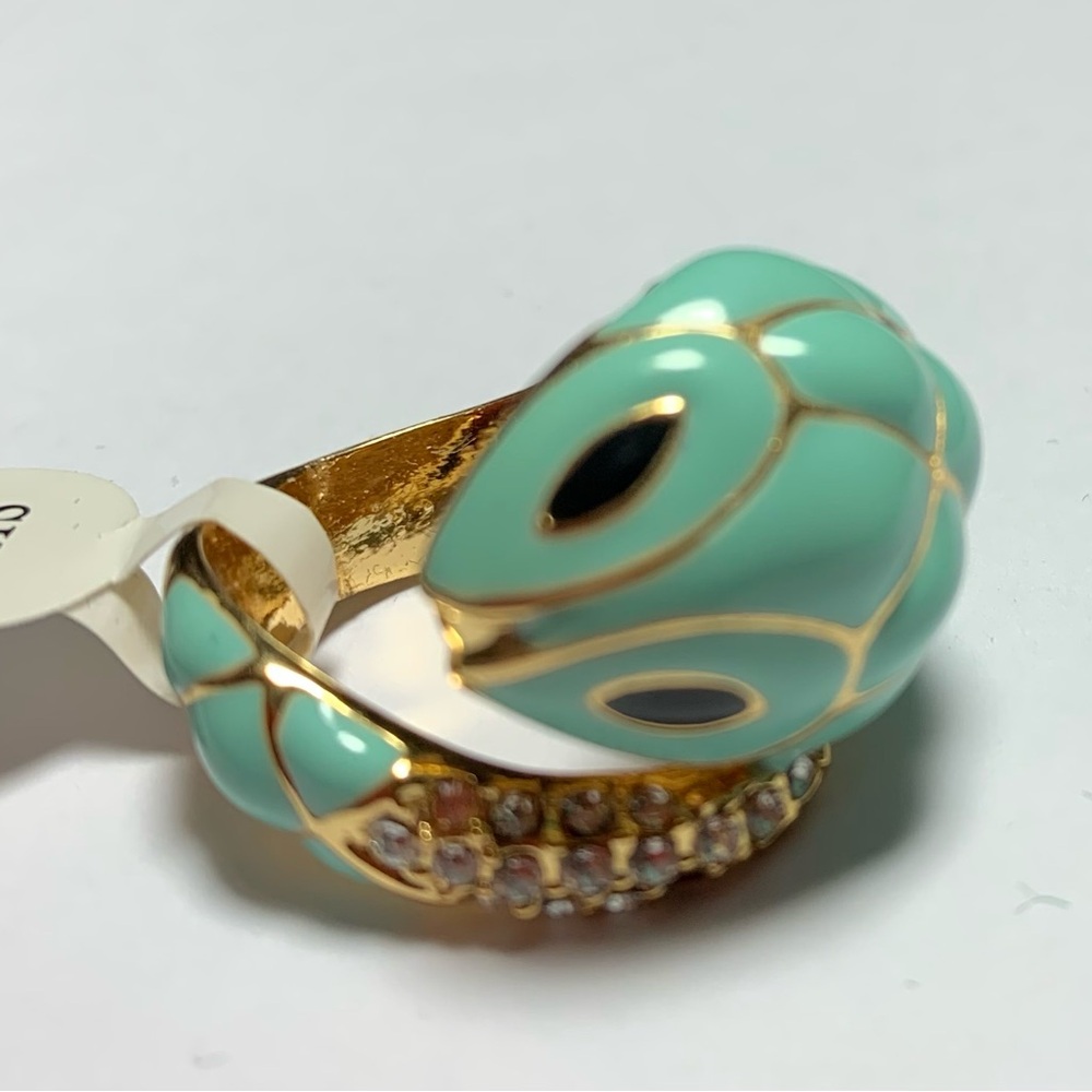 Elegant Gold and Turquoise Blue Snake Ring Crystals Gothic Size 7 Animal Reptile